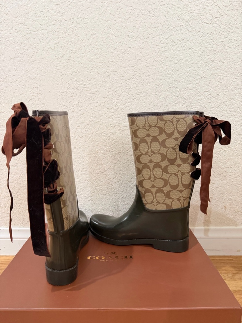 Coach Rubber Brown & Tan Signature Canvas Rain Boots - Picture 3 of 7